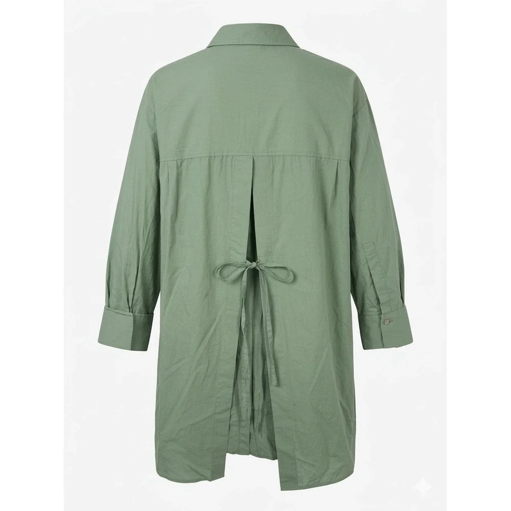 NEW Free People One of the Boys Open Tie Back Shirt Moss Green Oversized‎ - CJ - Picture 3 of 8